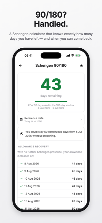 Schengen 90/180 calculator